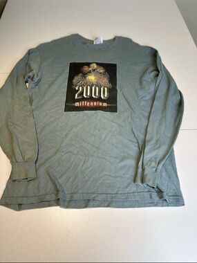 Hanes Blue-Grey Graphic Beefy-T Tee with Fireworks Print